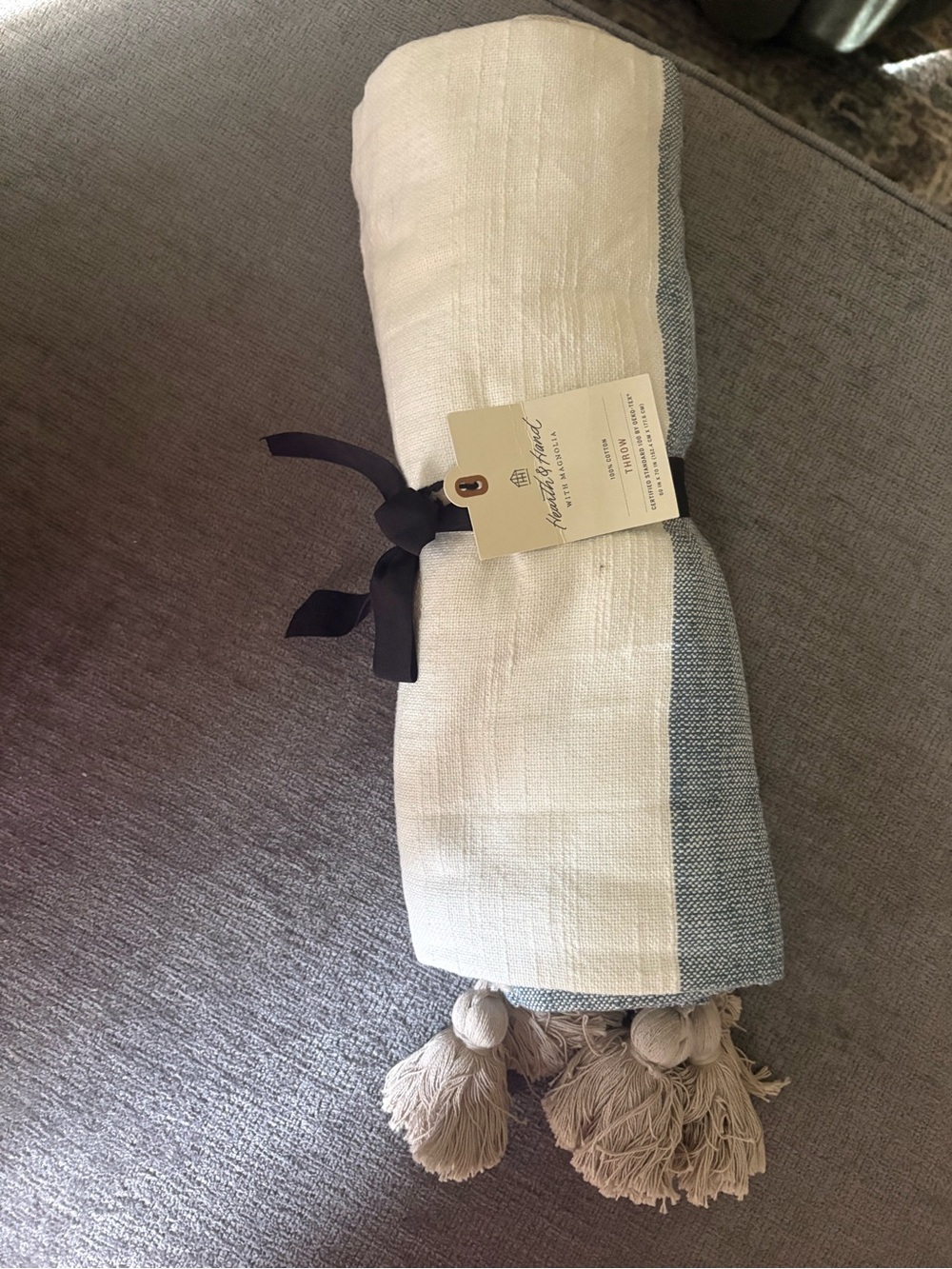 Cream and Gray Tassel Throw Blanket - Home Bedding